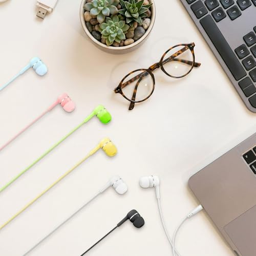 36 Pack Wired Earbuds Bulk School Earbuds with Microphone for Students, 3.5mm Classroom Headphones Compatible with Laptop PC, 6 Mix Colors Earphones for Online Testing, Libraries, Museums