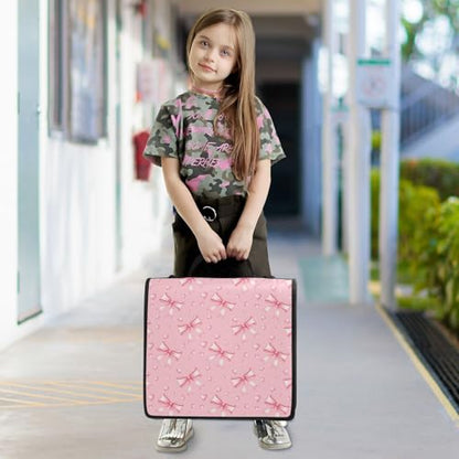 Zipper Binder Bag 3 Ring File Folder Portfolio Organizer Zippered Binder Bags with Strap Fits Laptop Women Men - color: 22-pink Ribbon Bow
