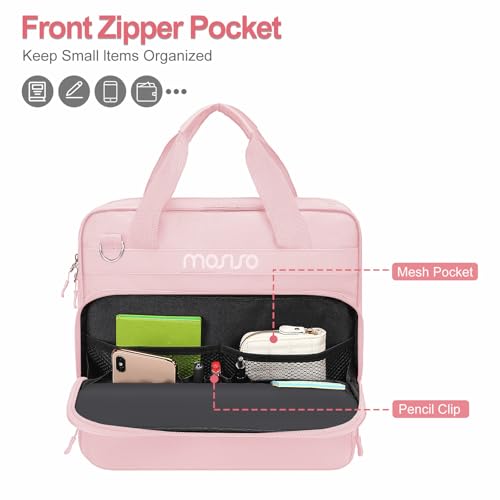 MOSISO 3 Ring Zipper Binder, 2 inch O-Ring Binder Organizer 500 Sheets Capacity Multiple Pockets Bag for Office with Handle & Shoulder Strap Compatible with 13 inch Laptop/Tablet, Pink