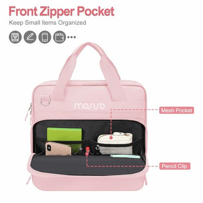 MOSISO 3 Ring Zipper Binder, 2 inch O-Ring Binder Organizer 500 Sheets Capacity Multiple Pockets Bag for Office with Handle & Shoulder Strap Compatible with 13 inch Laptop/Tablet, Pink