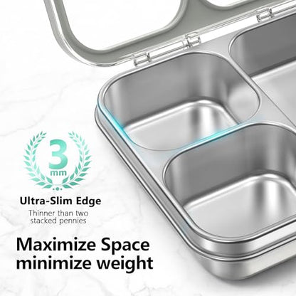 HOMEKOL Stainless Steel Bento Lunch Box 3-Compartment, 4.2Cups, Grey | Leak-Proof Metal Lunch Container for Kids & Adults, BPA-Free, Dishwasher Safe, Clear Tritan Lid, 1000ml (Not Insulated) - color: Gray, size: 34oz (1000ml)