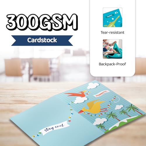 8 School Folders - Cute Pocket Folders with 8 Unique Dinosaur Designs in Front, Back Cover and Inside - Kids Pocket Folders - Homework Folders - Dinosaur Folders - 12 x 9.25 Inches (Pack of 8) - style: Dinosaur