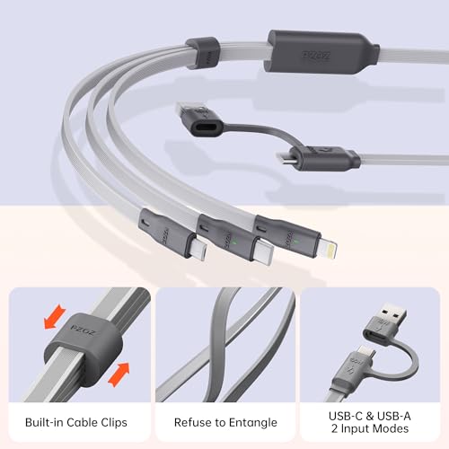 pzoz 100W USB C & USB A Fast Charging Cable, 3 in 1 Multi Charging Cable with E-Marker Chip, USB-C/Lightning/Micro USB Cord for iPhone, iPad Pro, MacBook, Samsung Galaxy