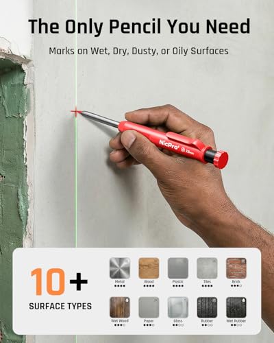 Nicpro 11 Pack Carpenter Pencil Set with Sharpener, Mechanical Carpenter Pencils with 40 Refill, Automatic Center Punch and Carbide Scribe Tool, Heavy Duty Construction Pencil for Architect-With Case - size: 15 Pack