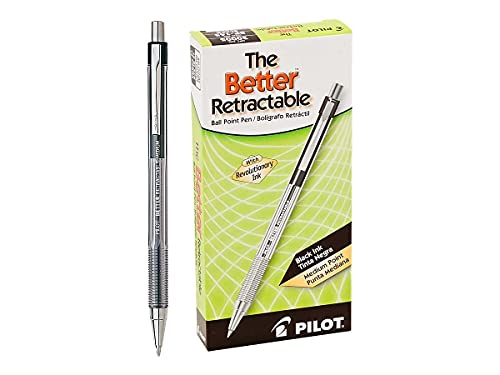 PILOT The Better Ball Point Pen Refillable & Retractable Ballpoint Pens, Medium Point, Black Ink, 12-Pack (30005) - color: Black Ink, size: 12 Count (Pack of 1), style: Medium Point