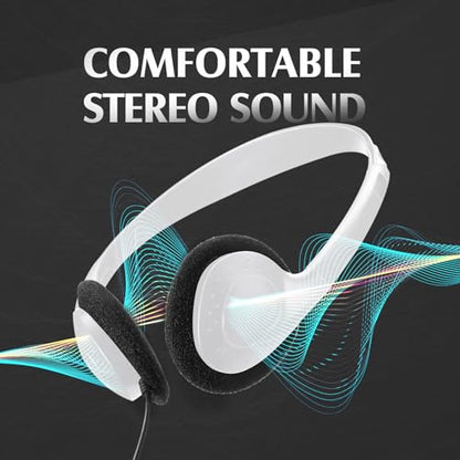 Flutesan 20 Pack Headphones Bulk Libraries Wired on Ear Headphones Over The Head Earphones for Boys Girls Adults(White) - color: White