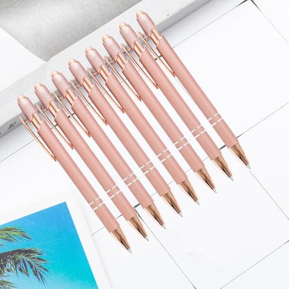 PASISIBICK 8 Pack Rose Gold Ballpoint Pen 2-in-1 Stylus Retractable Metal Stylus Pen for Touch Screens with Stylus tip, 1.0 mm Black Ink（8 PCS Rose Gold） - color: 8 Pieces Rose Gold Ballpoint Pens