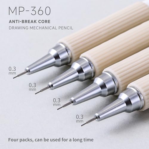 languo 0.3mm Mechanical Pencil Set with Case, 4PCS Drafting Mechanical Pencils Kit – 4 Tubes HB Lead Refills, 3 Erasers, Ideal Pencil Set for Writing & Drawing - style: 0.3mm