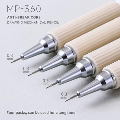languo 0.3mm Mechanical Pencil Set with Case, 4PCS Drafting Mechanical Pencils Kit – 4 Tubes HB Lead Refills, 3 Erasers, Ideal Pencil Set for Writing & Drawing - style: 0.3mm