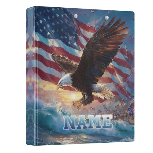 Custom 3 Ring Binder Flag Eagled White Bird 1.5" Round Ring Binders Personalized Name View Binder with 200 Sheet for School Supplies Women Men Office, 1 Pack - color: Custom Flag Eagled White Bird