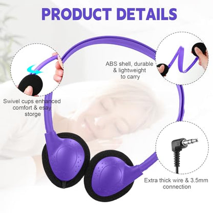 Konohan 30 Pack Headphones Bulk Headphone for School Classroom Student Wired Headphones Adjustable with 3.5 mm Jack for Adults (Purple) - color: Purple