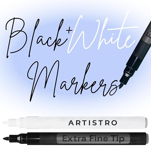 ARTISTRO 2 Black & White Acrylic Paint Markers - 0.7mm Extra Fine-Tip Paint Pens - Perfect for Crafting, Art Projects, & More - color: White & Black, style: Extra Fine