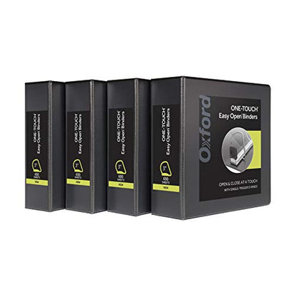 Oxford 3 Ring Binders, Binders for School and Office, 3 Inch ONE-Touch Easy Open D Rings, 3-Sided View Binder Covers, Xtralife Hinge, Non-Stick, PVC-Free, Black, 650-Sheet Capacity, 4 Pack (79914) - size: 3 Inch