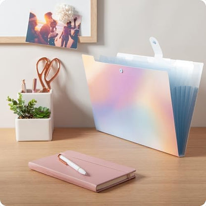 U Brands Poly 6 Pocket Expandable Folder with Tabs, Lucent Dreams Pastel, 1 Count, 1/5-cut tabs and 14 Blank Adhesive Labels - color: Pastel