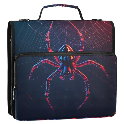 Spider Zipper Binder Bag 3 Ring Binder with Shoulder Strap Zip Up 500 Sheets Capacity Multi Pockets for School Office Supplies - color: Multi479, size: Fit 500 Sheets