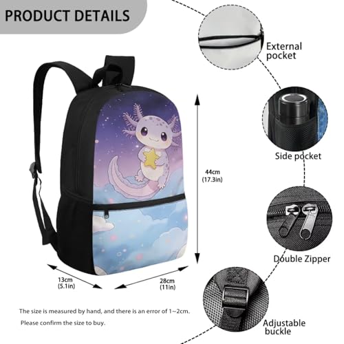 CLOHOMIN Axolotl Kids Backpack Set of 3 with Lunch Bag for Girls 10-12 Primary Schoolbag and Lunch Box and Water Bottle Bag Set School Book Bags for Middle School Kids Large Capacity Bookbag - color: Axolotl Star