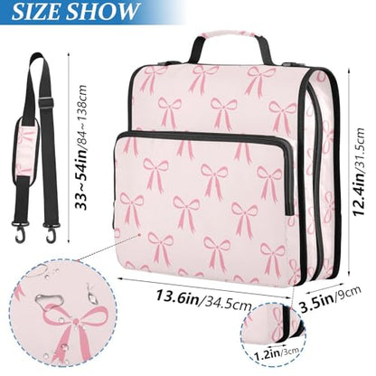 Zipper Binder Bag 3 Ring File Folder Portfolio Organizer Zippered Binder Bags with Strap Fits Laptop Women Men - color: Multi-pink Bow