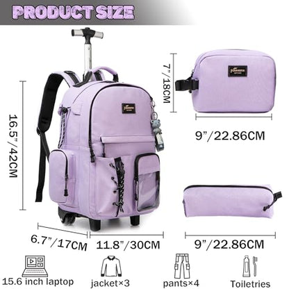 Rolling Backpack for School Glitter Backpack with Wheels Backpacks with Lunch Box Set Backpacks for Teens Girls Boys 3 in 1 Travel Schoolbag with Wheels Bookbag for School Supplies - color: Purple2