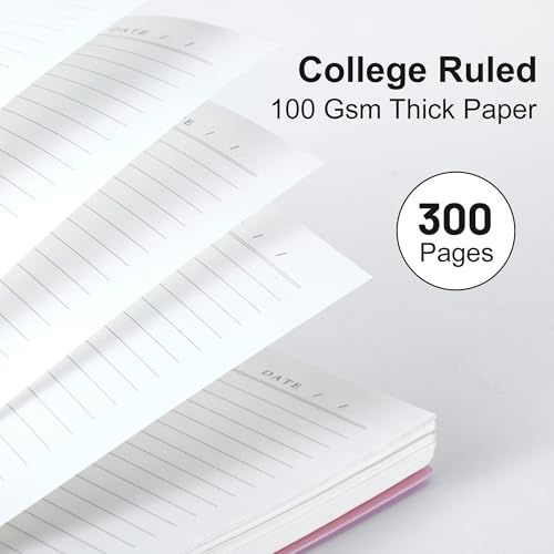 Yoment B5 Spiral Notebook,300 Pages College Ruled Lined Journal,Hardcover | 100GSM thick paper,7 x 10 inches Black hardcover with lay-flat binding and inner pocket for school,office,work,study - color: Pink