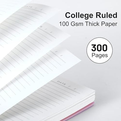 Yoment B5 Spiral Notebook,300 Pages College Ruled Lined Journal,Hardcover | 100GSM thick paper,7 x 10 inches Black hardcover with lay-flat binding and inner pocket for school,office,work,study - color: Pink