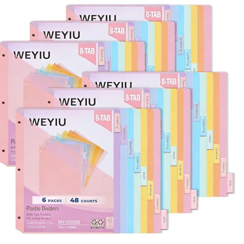 48 Count Binder Dividers with 2 Pockets, 8 Tabs Binder Dividers for 3 Ring Binder Organizer, Multicolor Binder Dividers with Tabs for School Office and Home Organization (6 Pack)
