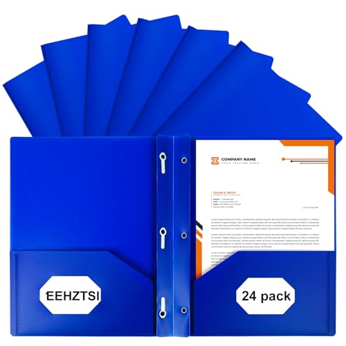 24-Pack Plastic Folders with Pockets and Prongs,2-Pocket Folders with 3 Fasteners, Holds 8-1/2" x 11" Paper for School/Office/Home, Blue - color: Blue, size: 24-Pack