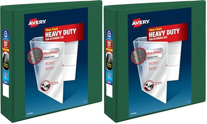 Avery Heavy-Duty View 3 Ring Binder, 2 Inch One Touch EZD Rings, 540-Sheet Capacity, 2.8 Inch Wide Spine, Customizable Clear Cover and Spine, 1 Green Binder (79683) (Pack of 2) - size: 2" (Pack of 2)