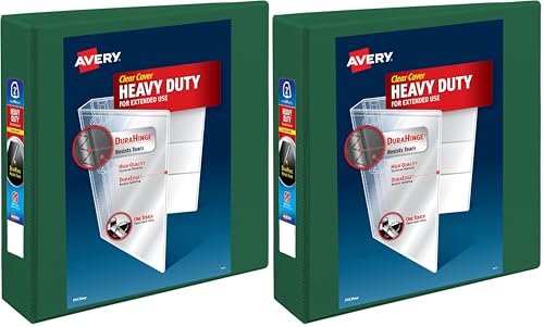 Avery Heavy-Duty View 3 Ring Binder, 2 Inch One Touch EZD Rings, 540-Sheet Capacity, 2.8 Inch Wide Spine, Customizable Clear Cover and Spine, 1 Green Binder (79683) (Pack of 2) - size: 2" (Pack of 2)