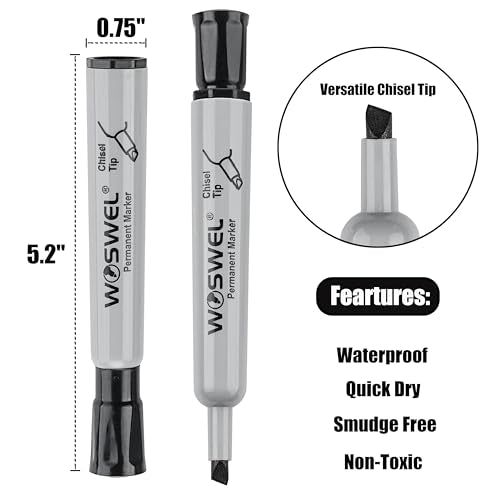 WOSWEL 150 Pack Permanent Markers Bulk, Chisel Tip, Black, Jumbo Thick Large Permanent Markers, Wide Tip Markers, Works on Plastic,Wood,Stone,Metal and More, Perfect for Signs and Posters