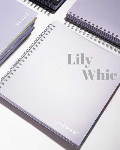 5-Subject Spiral Notebook, College Ruled, with Pocket & Tab Dividers | 300 Pages, 11" Ruler, 8.5"x11" Lily White, Pocket Dividers with Labels, for Writing Journal, Home, Office & School Supplies - color: White(300 page)