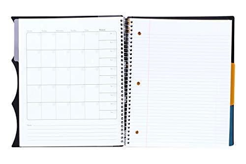 Mintra Office Durable PREMIUM Spiral Notebook, ((Black, 3 Subject, 8.5in x 11in)), Fabric Covered Coils, No Snags, Removable Adjustable Pocket Dividers, Ruler, Organization, Customizable - color: Black, size: 3 Subject (8.5in x 11in)