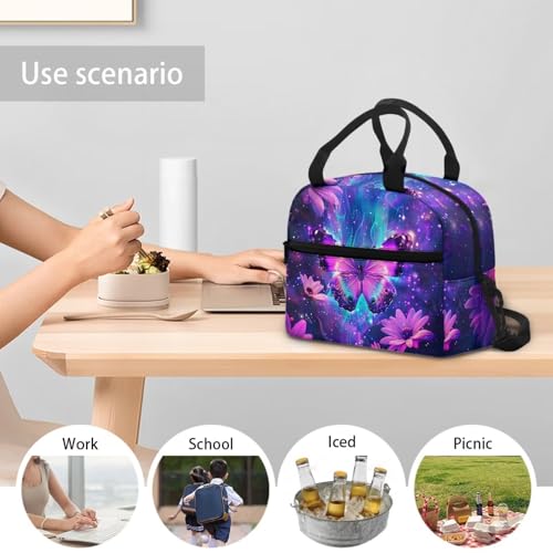 Butterfly Lunch Box for Girls 4-6 Purple Preppy Lunch Box for Kids 6-8 Preschool Meal Bag Boys 8-10 Kindergarten Toddler Children Elementary School Adjustable Shoulder Strap Portable - color: Purple Butterfly