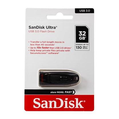 SANDISK 32GB Ultra USB 3.0 Flash Drive - SDCZ48-032G-UAM46, black - size: 32GB