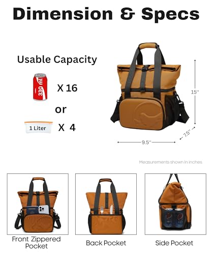 SUNNY BIRD Dual Compartment Lunch Bag Insulated Lunch Box for Women and Men (Brown) - color: Brown