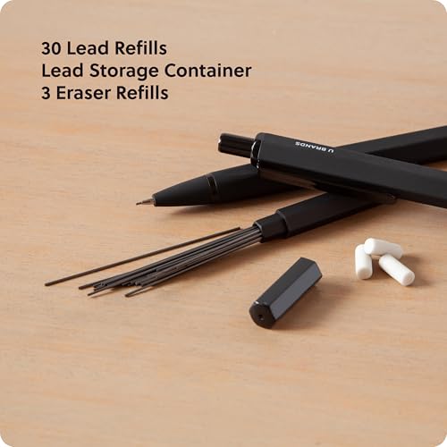 U Brands Cambria Mechanical Pencils, Set of 2, Midnight Black, Soft Touch, Medium (0.7 mm) Point, Lead and Eraser Refills - color: Midnight Black