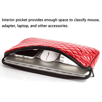 TRIUMPH VISION Puffy Laptop Sleeve Pouch Case Protective Bag Lined Padded | Puffy Laptop Case 11 12 in Quilted Leather Protection Shockproof Cushion Padding Fashion with Pocket Safe Red - color: Red Quilted, size: 11-12 Inch
