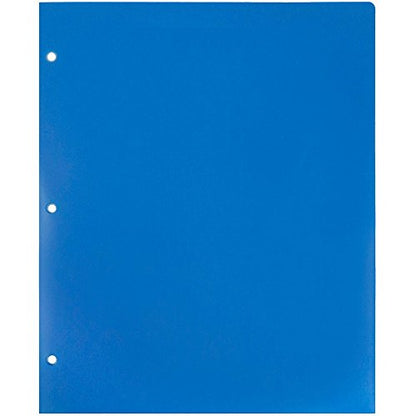 JAM PAPER Heavy Duty Plastic 3 Hole Punch School Folders with Pockets - Blue - 6/Pack - color: Blue, size: 6 Per Pack