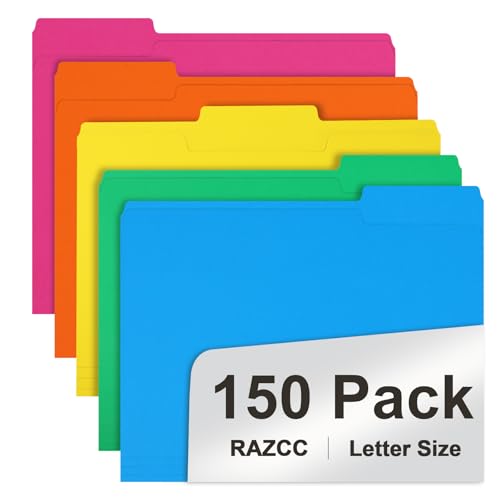 File Folder, RAZCC 150 Pack 1/3 Cut Tab Colored File Folders, File Folder Letter Size for Office Classroom Use, Assorted 5 Colors Folders with Tabs - color: Assorted 5 Light Colors