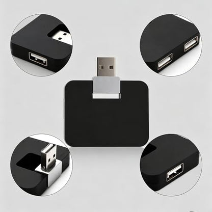 USB 2.0 Hub, 4-Port Mini U-Shape Data Transfer Hub for PC Laptop Desktop, Plug and Play, Black