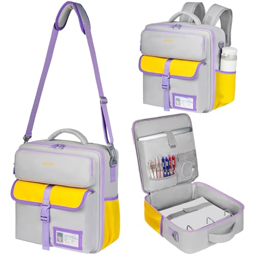 Zipper Binder 3 Ring 3 Inch with Shoulder Strap, Large Binder Backpack with Zipper Fits 13 Inch Laptop for College Office Travel, 700 Sheets Capacity,Gray&Yellow - color: Gray&yellow