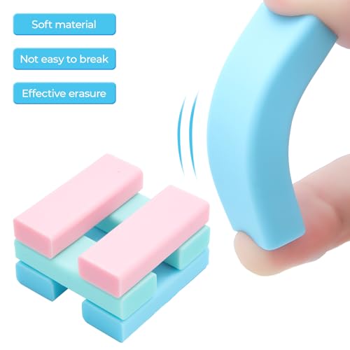 M&G 6 Pack Sliding Retractable Rubber Erasers, Push-Pull Large Pencil Erasers with Transparent Plastic Sleeve, Soft Rubber Erasers for Office, Drafting, and Everyday Use - color: Pink + Blue + Green