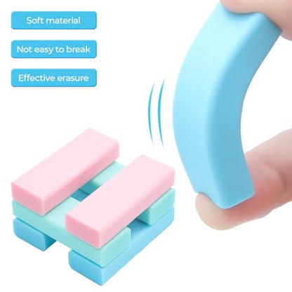 M&G 6 Pack Sliding Retractable Rubber Erasers, Push-Pull Large Pencil Erasers with Transparent Plastic Sleeve, Soft Rubber Erasers for Office, Drafting, and Everyday Use - color: Pink + Blue + Green