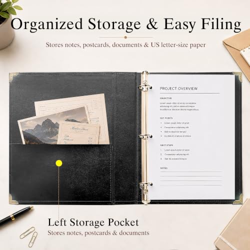 Oversized 1 Inch D-Ring 3 Ring Binder, Faux Leather, Black | Faux leather inside and out; fits 8.5 x 11 paper, sheet protectors, dividers, recipes, certificates, and files. - color: Black, size: 1 Inch