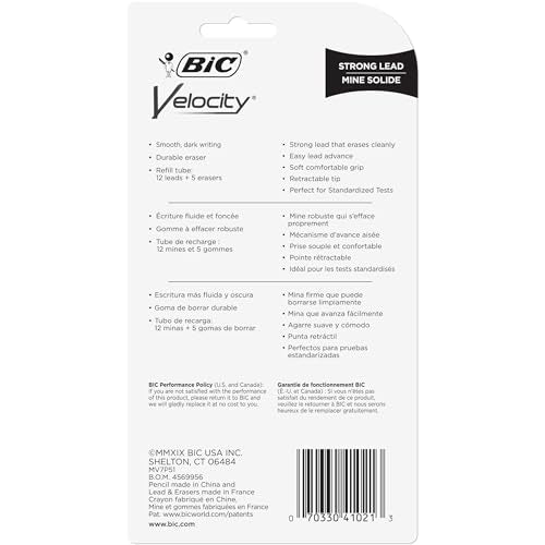 BIC Velocity Strong Lead Mechanical Pencils, With Colorful Barrel, Thick Point (0.9mm), 5-Count Pack Mechanical Pencils With Erasers - style: Thick Point