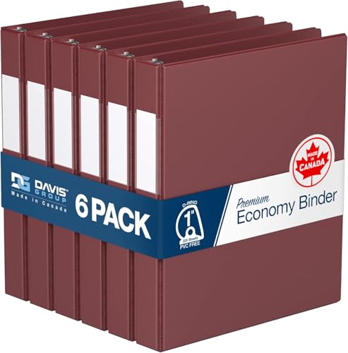 Premium Economy 6-Pack 3-Ring Binders for School or Office, D-Ring Binders, 1 Inch, Burgundy - color: Burgundy, size: 1 Inch