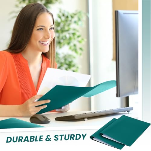 Lincia 100 Pcs Plastic Folders with Pockets and Prong Folders with Prongs 2 Pockets for Office, School for Students, Teachers, Office Workers(Dark Green) - color: Dark Green