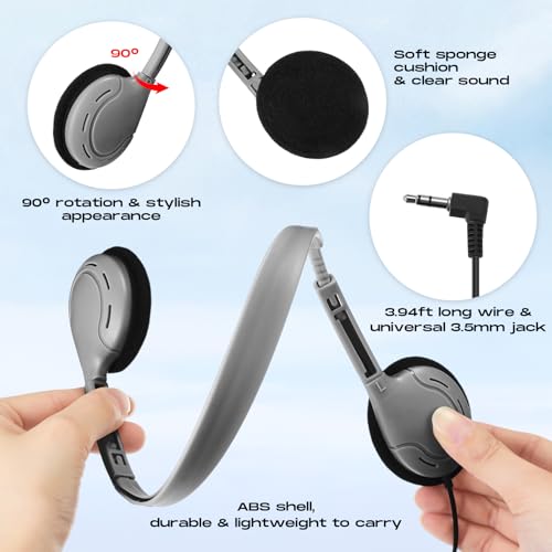Yunsailing 30 Pack Bulk Over Ear Headphones Set On Ear Headsets Earphones with Adjustable Headband and 3.5mm Plug for Group Learning, Computer Lab, Library, Online Lesson (Grey) - color: Grey