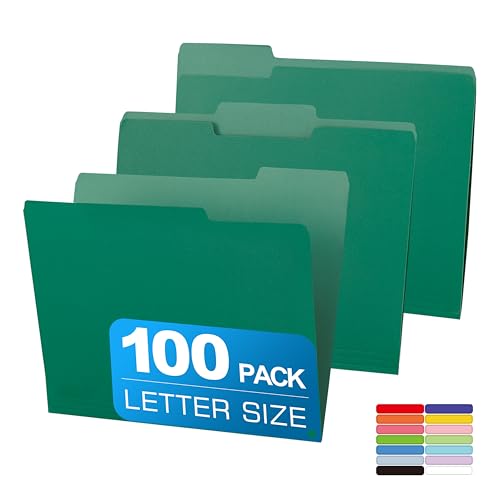 100 Packs Colored File Folders,Green File Folders,Two Tone Color File Folder 8.5 x 11 Inch,1/3 Cut Tabs Letter Size,Manila File Folders for Office,School and Home,Organization - color: Green, style: 100 Packs