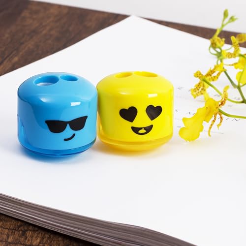 Mr. Pen- Pencil Sharpeners Manual, 24 Pack, Dual Hole, Smiley | Bulk Handheld Pencil Sharpener, Compatible with Standard and Jumbo Pencils, Snap-on Lid, Stainless Steel Blade - size: 24 Pack