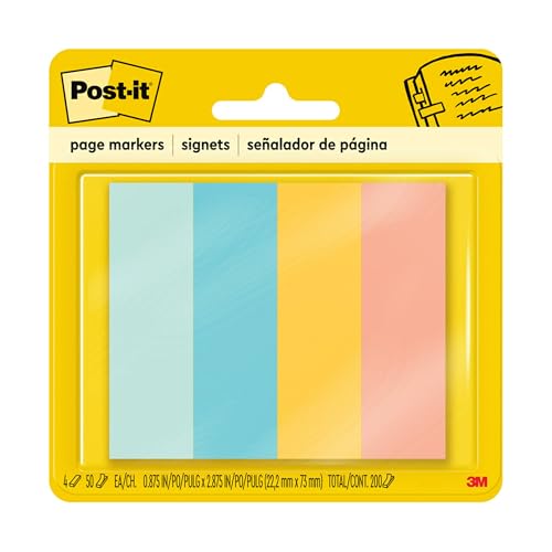 Post-it Page Markers, 0.5 x 1 .7 in, Assorted Colors, 4 Pads | Ideal for Temporary Marking and Noting In Books